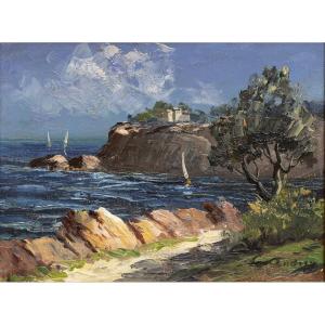 Louis Andrey – Mediterranean Seaside – Oil On Cardboard – Signed
