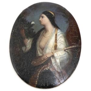 Orientalist Miniature – Saz Player With Rose – 19th Century