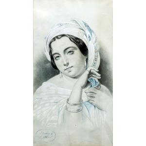 Orientalism – Portrait Of A Woman In A Turban – Pen And Gouache – Signed – 1830