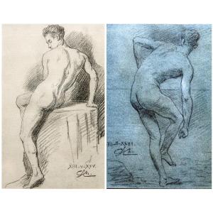 Charles Jean Agard – Two Academies Of Men From The Back – Signed And Dated