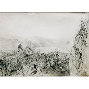 Chapuy Nicolas – Germany: View Of The Rhine From Klopp Castle – Signed – Circa 1840