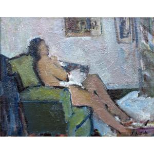 Suzanne Briançon-ruetsch – Nude In An Armchair – Oil On Canvas – 20th Century. Signed