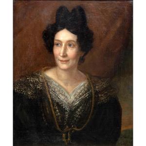 Pierre Joseph Bazin - Portrait Of A Woman Of Quality - Oil On Canvas - Early 19th Century