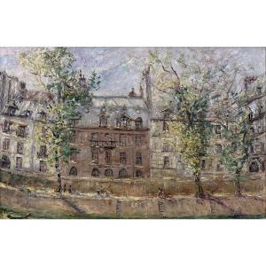 Pierre Moberg – The Quays In Paris – Oil On Canvas – Signed 