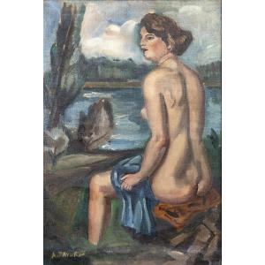 André Favory – Woman At The River – Oil On Canvas – Signed – Circa 1930