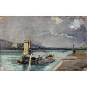 Grey Weather On The Rhône In Lyon – Oil On Canvas – Dated 1911