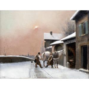 Théodore Lévigne – Marshal Ferrand In A Snowy Landscape - Oil On Canvas – Signed 