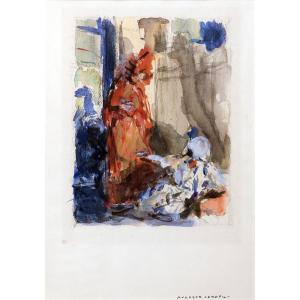 Auguste Leroux – Harlequin And Columbine – Watercolor – Circa 1920 – Signed