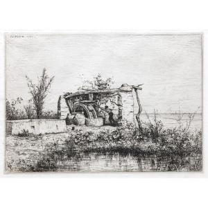 Adolphe Appian – A Waterwheel At Bordiquier (italy) – Etching, Signed And Dated