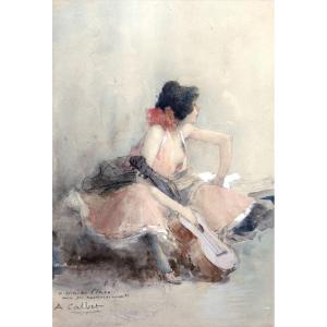 Antoine Calbet – The Guitar Player + Rest In The Forest – Watercolors – Signed