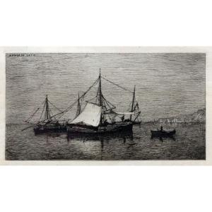 Adolphe Appian – Fishing Boat – Etching, Signed And Dated