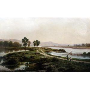 Antoine Ponthus-cinier – The Allier River And Its Lakes - Oil On Canvas - Signed 