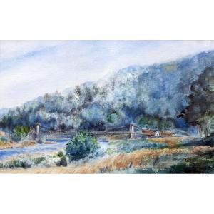 Landscape Of New England, Usa - Watercolor - Signed And Dated 1904
