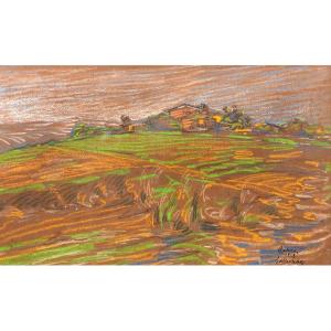 Adrien Godien – The Village Of Sathonay – Pastel – Signed And Dated