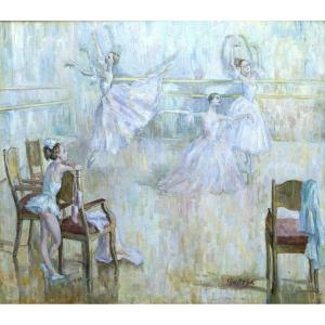 Aleksei Tchevtchouk - Ballroom Scene, Dancers Rehearsing - Oil On Canvas - Signed