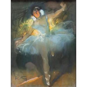 Louis Fortuney - Ballerina In Motion - Pastel On Paper - Signed