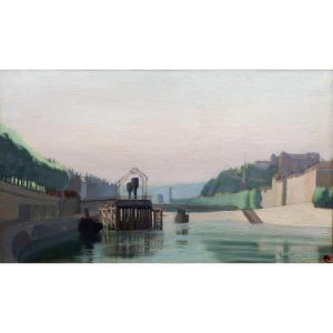 Pierre Laroche - The Saône At Lyon - Oil On Canvas - Signed And Dated