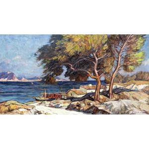 Gustave Vidal - Provençal Seascape - Oil On Panel - Signed