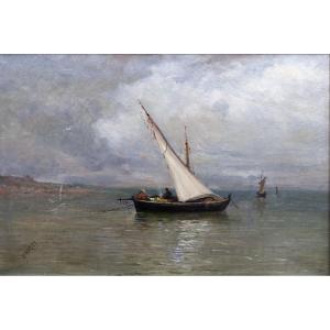 Fishing Boat In The Mediterranean - Oil On Canvas - Signed 