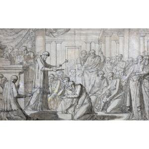Philibert Benoît Delarue – Antique Scene – Wash Drawing – 18th Century