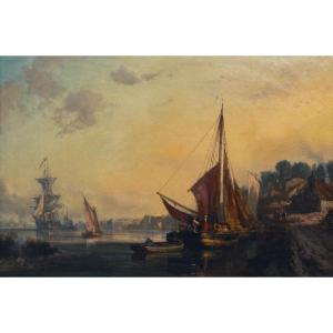 Richard Faxon – The Unloading Of The Ship - Oil On Canvas - Signed