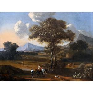 Circle Of Couwenbergh – Flanders – Italianate Landscape Animated By Travelers – 17th Century