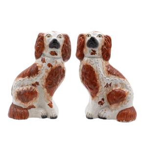 Pair Of Staffordshire Ceramic Dogs, England, 19th Century