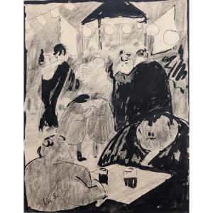André Dunoyer De Segonzac - Scène De Bal Populaire - Ink Drawing - Monogrammed - Circa 1930