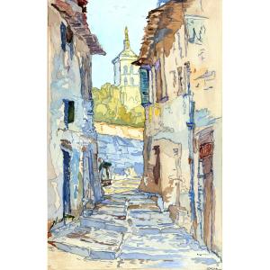 Avignon, Old Town Street And The Bell Tower Of Notre-dame Des Doms - Watercolor - Signed