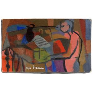 Roger Derieux - Personnage Rose - Oil On Canvas - 1956 - Signed