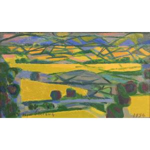 Roger Dérieux - Petit Paysage (mirmande) - Oil On Panel - Signed And Dated 1954