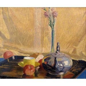 Fély-mouttet - Still Life With A Teapot - Oil On Canvas - Signed