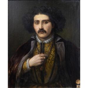 Portrait Of An Actor In Stage Costume - Oil On Canvas - 19th Century - Monogrammed