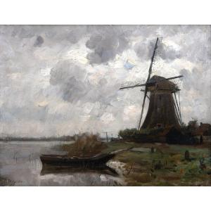 Alphonse Stengelin - Mill By The Canal, Ciel d'Orage - Stormy Sky - Signed