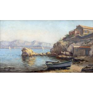 Henri Baret – Maldormé Cove In Marseille – Oil On Panel – Signed And Dated 1905 On The Reverse