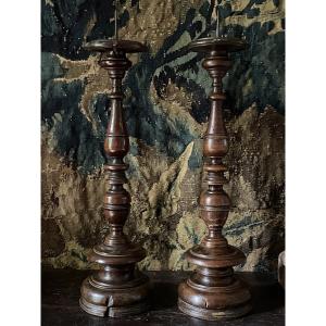 Pair Of 17th Century Walnut Candelabras