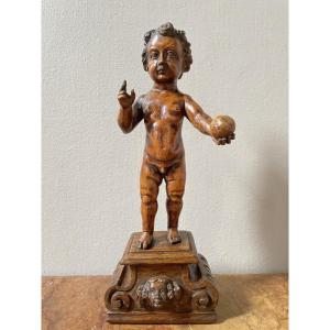 17th-century Carved Wooden Salvator Mundi 