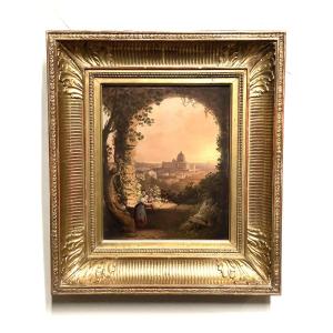 View Of St. Peter's Basilica In Rome, Oil On Panel From The Restoration Period 