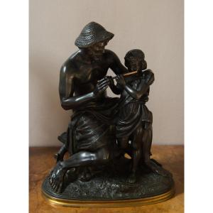 Bronze The Flute Lesson By Jacques Antoine Théodore Coinchon (1814-1881)