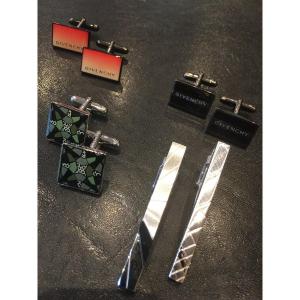 Set Of 3 Pairs Of Givenchy Cufflinks And 2 Lanvin Tie Clips