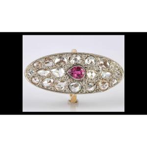 Marquise Ring In 18k Gold With Two-tone Rubies And 2.30 Carats Of Diamonds