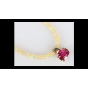 Necklace Of 27-carat Opal Pearls And 3.50-carat Rubies