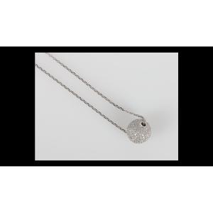 750 Grey Gold Chain And Its Ball Pendant Set With 1.38 Carats Of Diamonds.