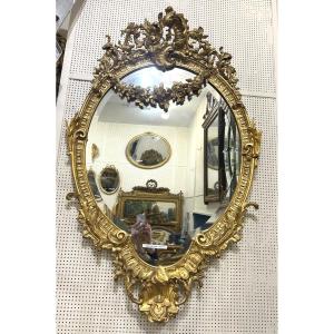Louis XV Oval Mirror, 85x126 Cm, Beveled Glass 