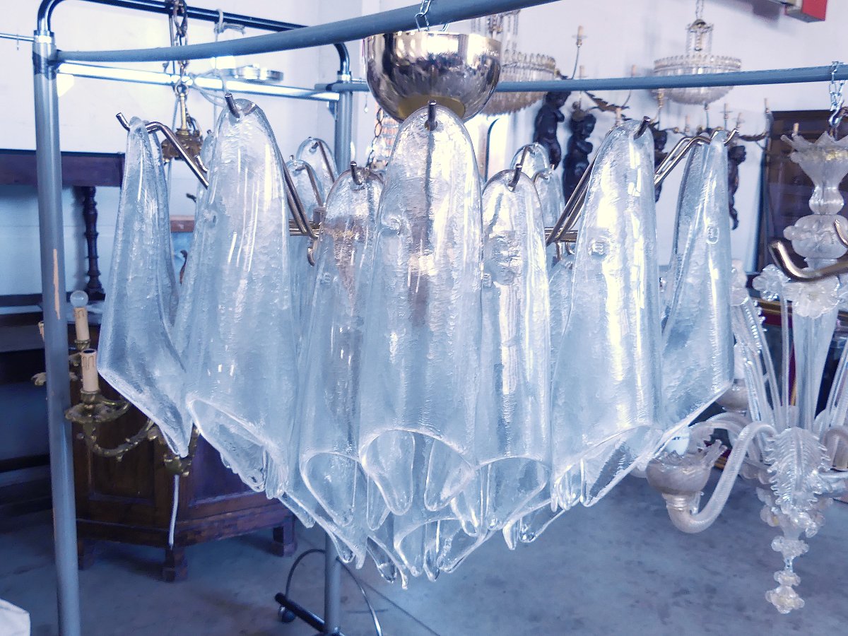 MURANO GLASS  "COPPIA DI CHANDLER A PETALI VETRERIA ARTISTICA LA MURRINA FINE ANNI 70"-photo-3