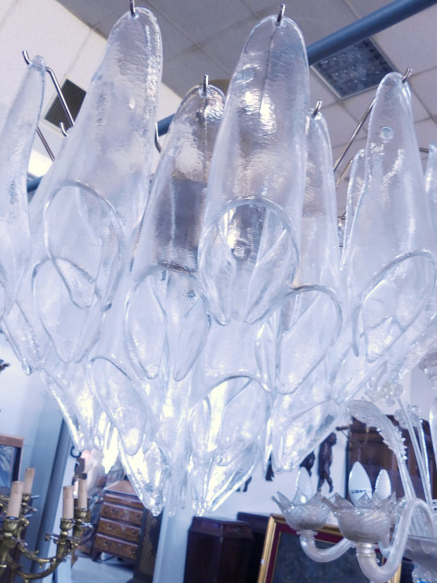 MURANO GLASS  "COPPIA DI CHANDLER A PETALI VETRERIA ARTISTICA LA MURRINA FINE ANNI 70"-photo-4