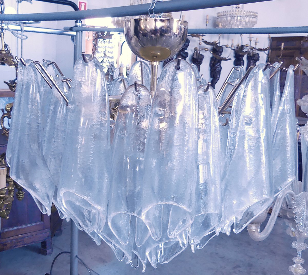 MURANO GLASS  "COPPIA DI CHANDLER A PETALI VETRERIA ARTISTICA LA MURRINA FINE ANNI 70"-photo-7