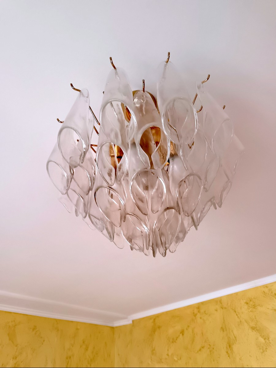 MURANO GLASS  "COPPIA DI CHANDLER A PETALI VETRERIA ARTISTICA LA MURRINA FINE ANNI 70"