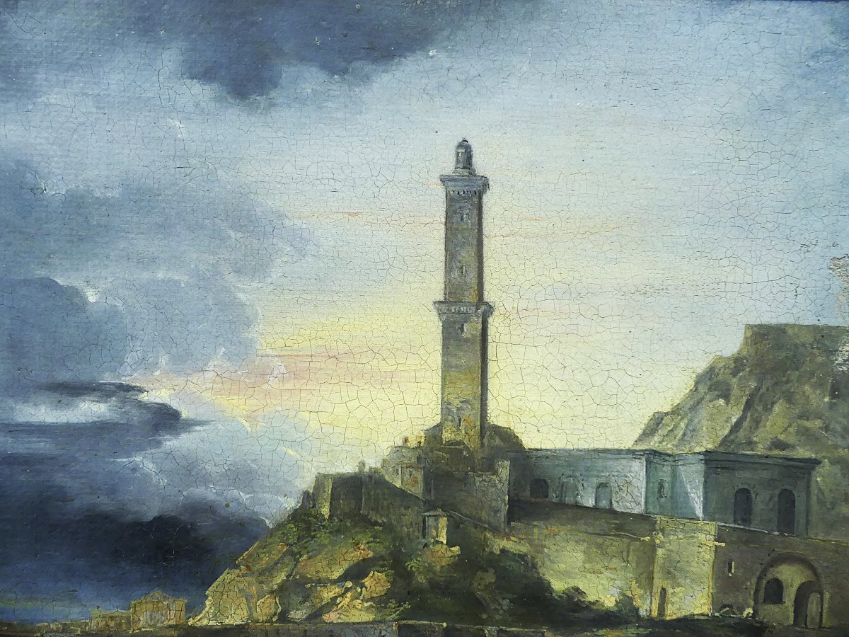 GIUSEPPE AMARETTI  VEDUTA DEL GOLFO DI GENOVA CON LA LANTERNA E PESCATORI-photo-3