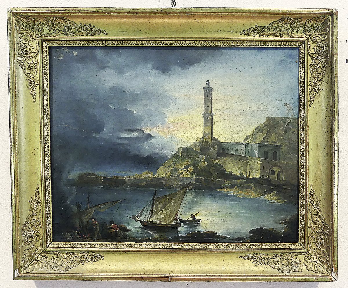 GIUSEPPE AMARETTI  VEDUTA DEL GOLFO DI GENOVA CON LA LANTERNA E PESCATORI-photo-1